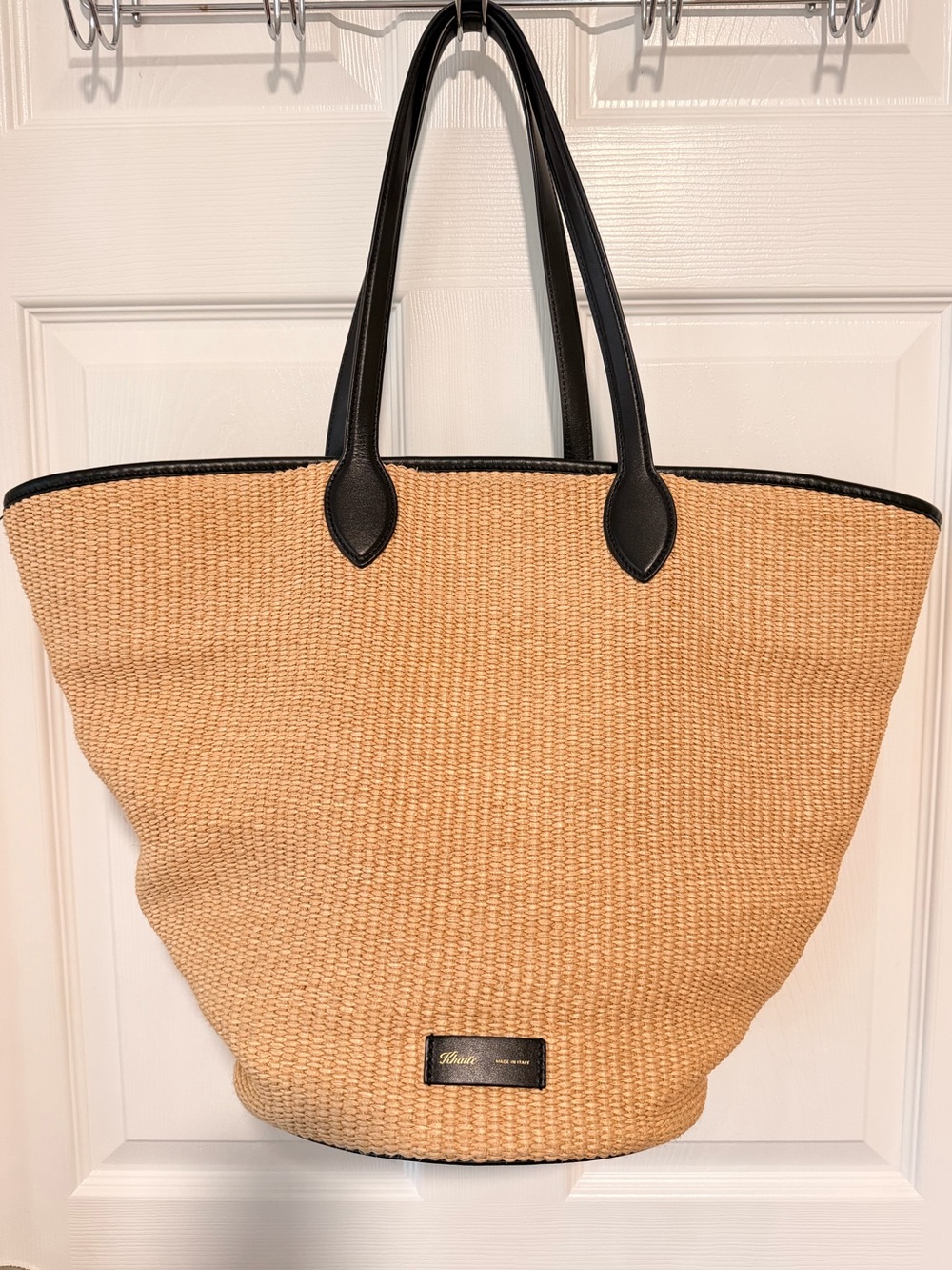 Khaite Raffia Calfskin Osa Medium Tote Natural Black